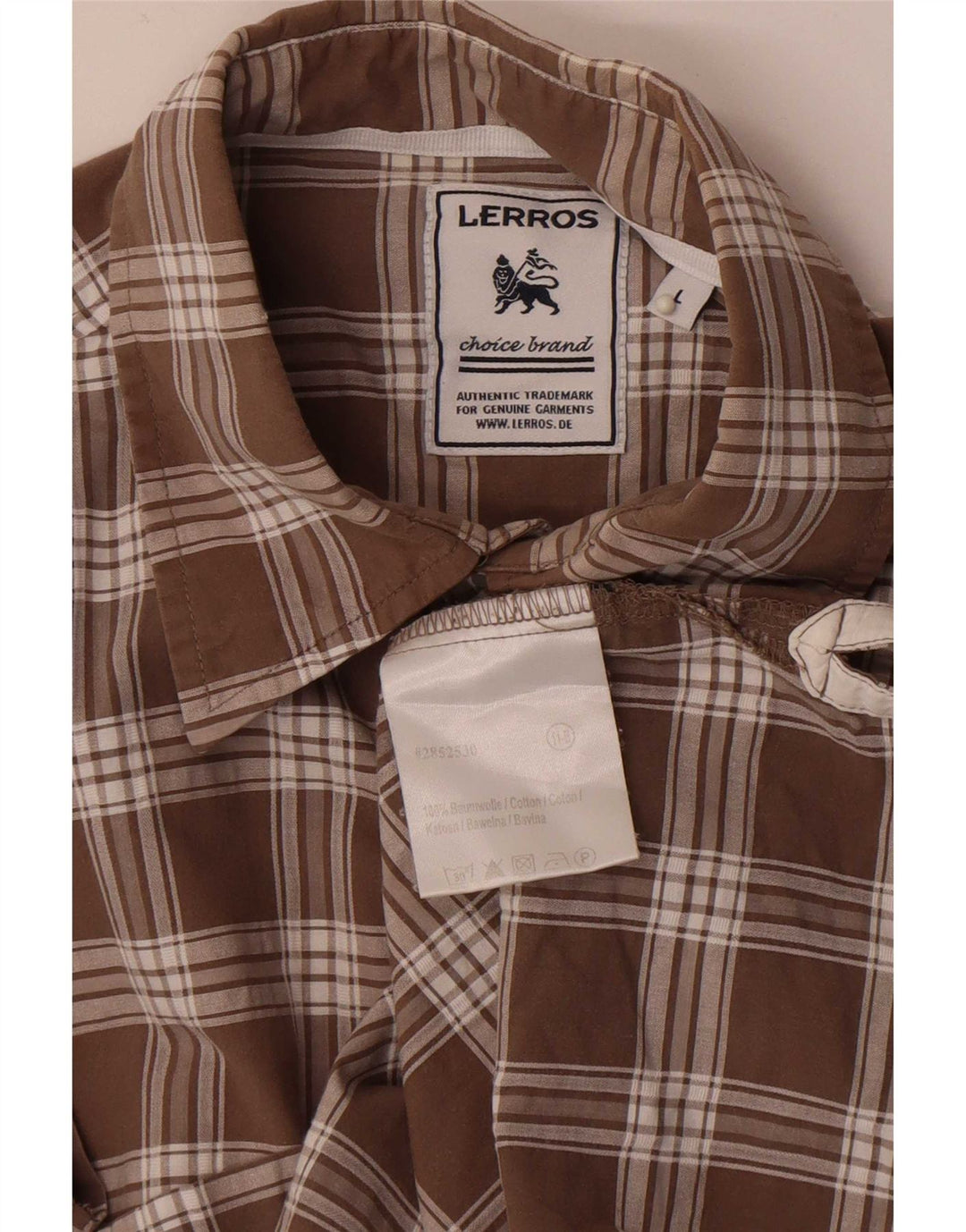 Lerros Camisa masculina de manga curta grande algodão xadrez marrom