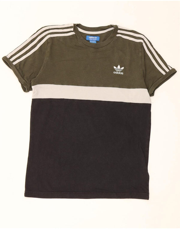 Adidas Mens T-Shirt Top Pequeno Verde Colorblock Algodão