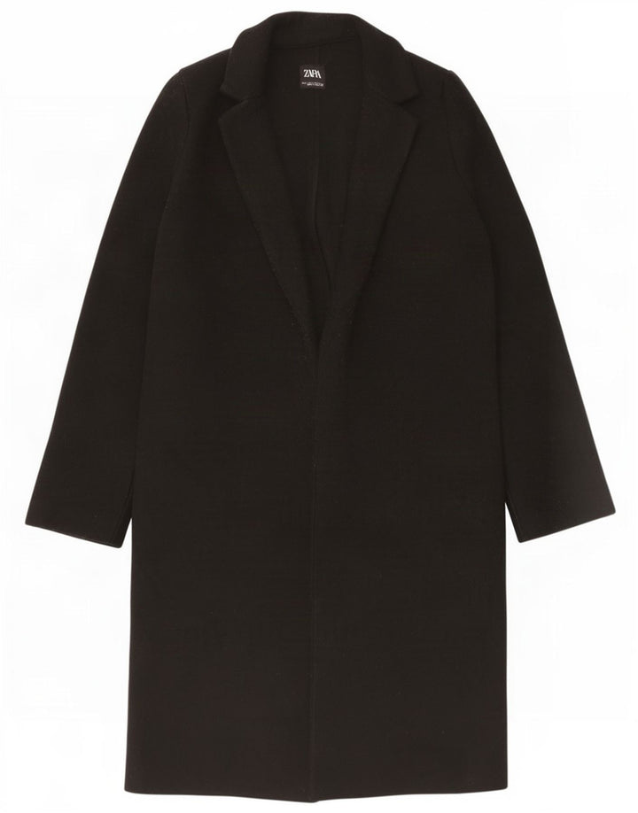 Sobretudo aberto feminino Zara UK 10 pequeno poliéster preto