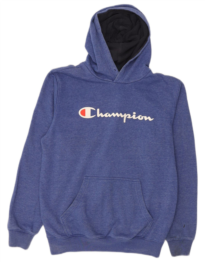CHAMPION Suéter masculino com capuz gráfico grande algodão azul