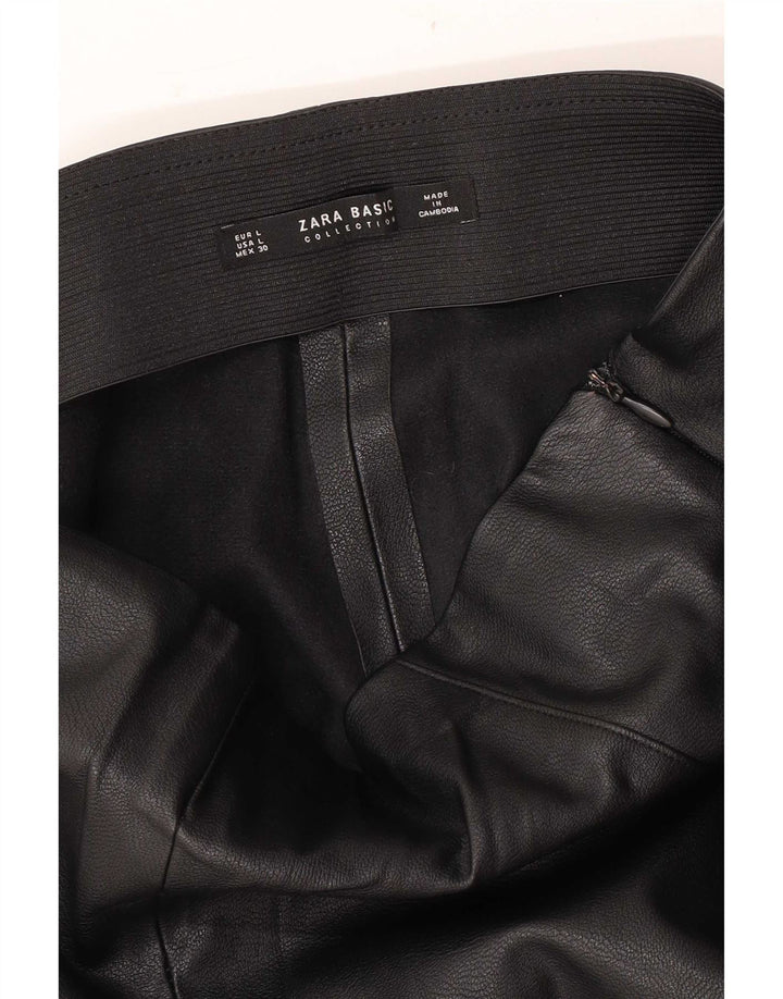 Zara Calça feminina de couro slim grande W30 L27 preta