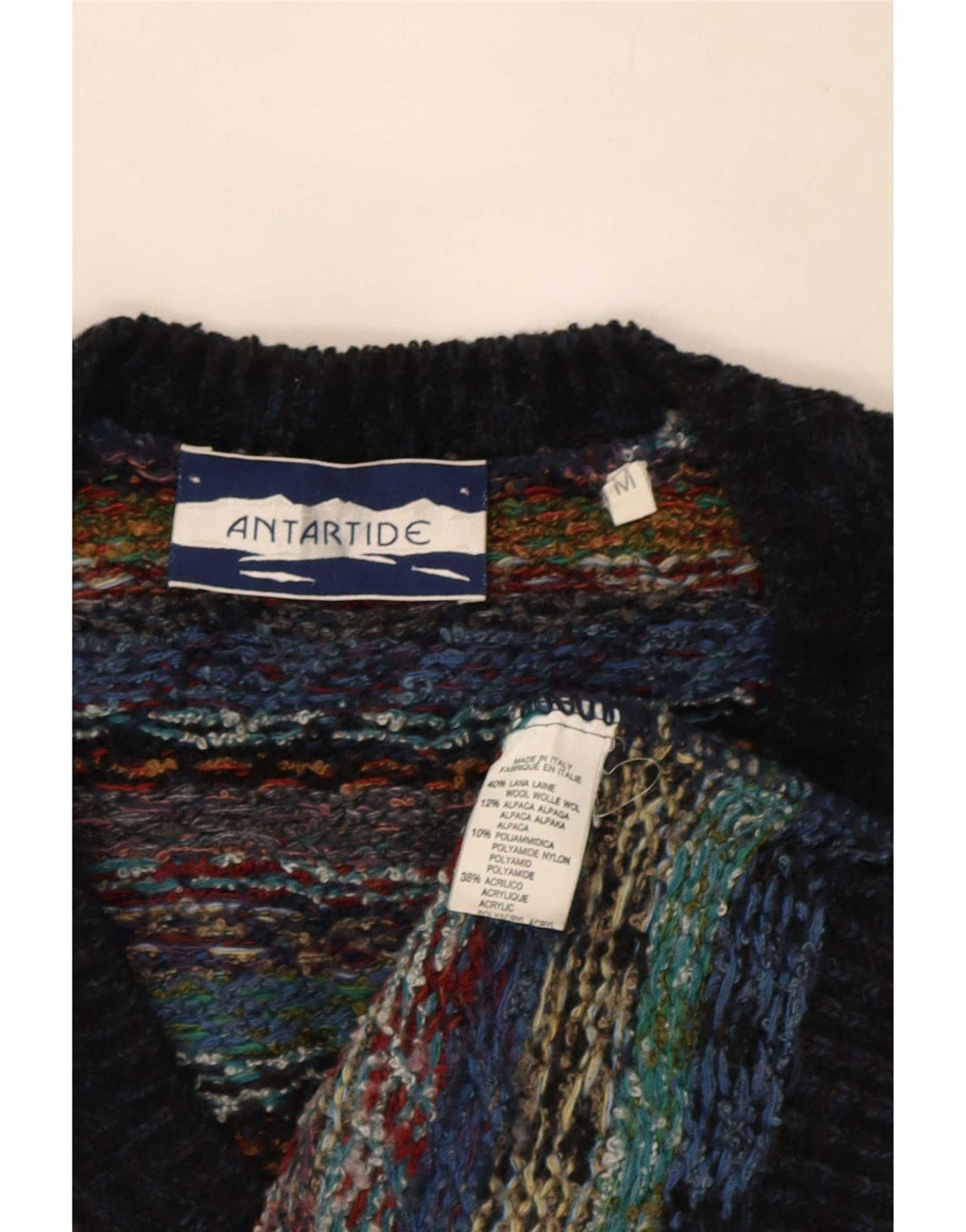Suéter masculino vintage com decote em V, lã geométrica multicolorida média