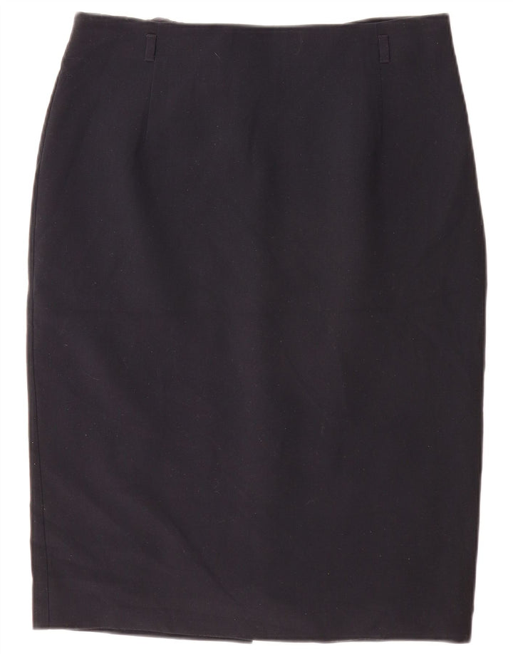 Saia lápis feminina Marks & Spencer Reino Unido 14 grande W32 azul marinho poliéster