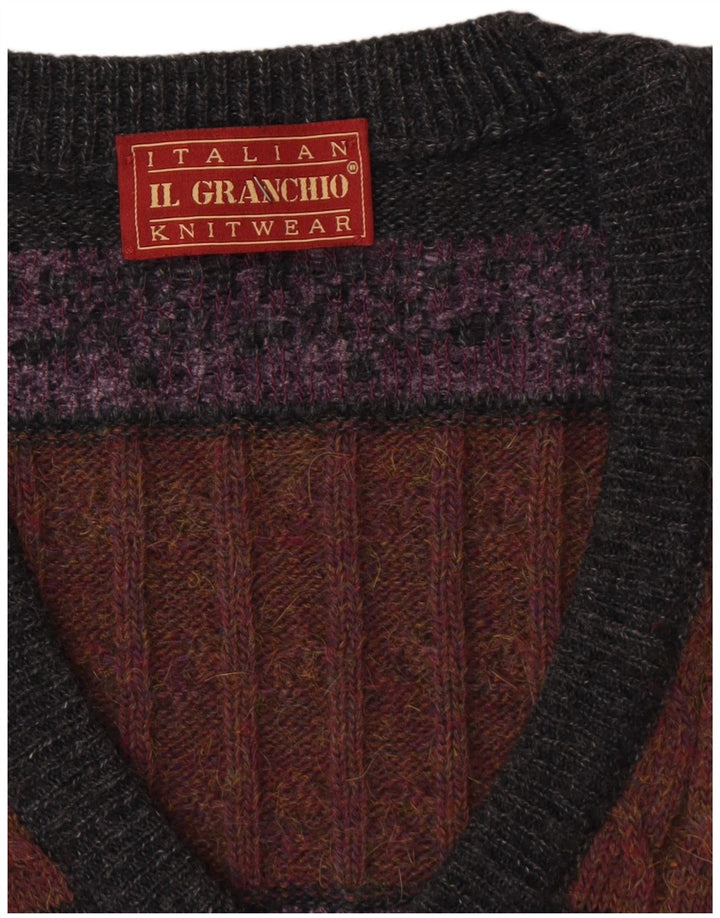 Il Granchio Suéter masculino com decote em V grande cinza Fair Isle