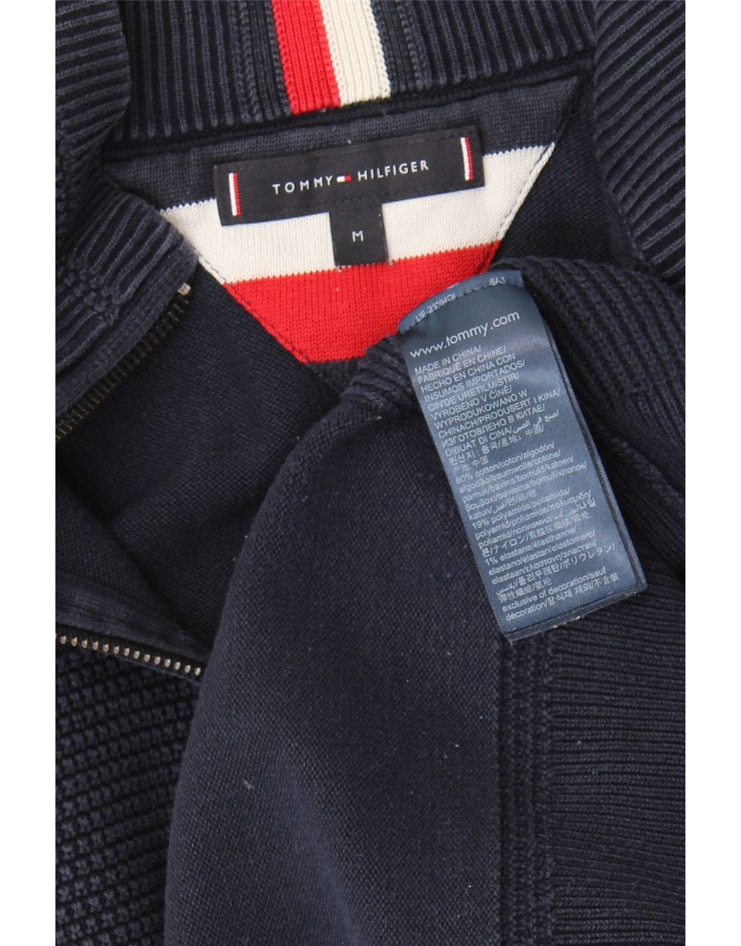 Suéter masculino Tommy Hilfiger com zíper e gola alta de algodão azul marinho médio