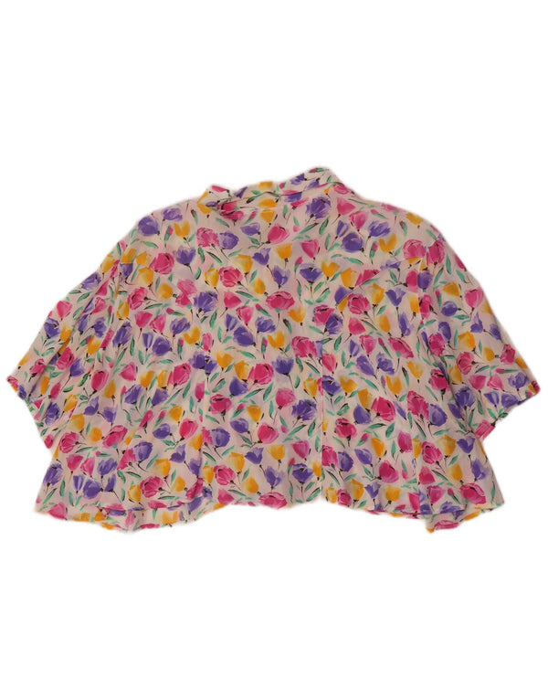 Blusa feminina vintage oversized cropped UK 10 pequena floral multicolorida