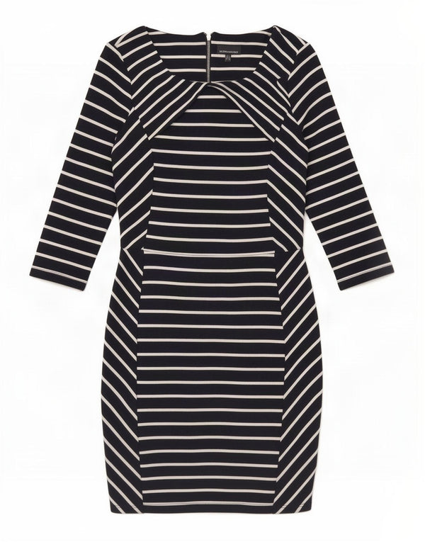 Vestido feminino Warehouse manga 3/4 com bainha UK 14 listrado azul marinho grande
