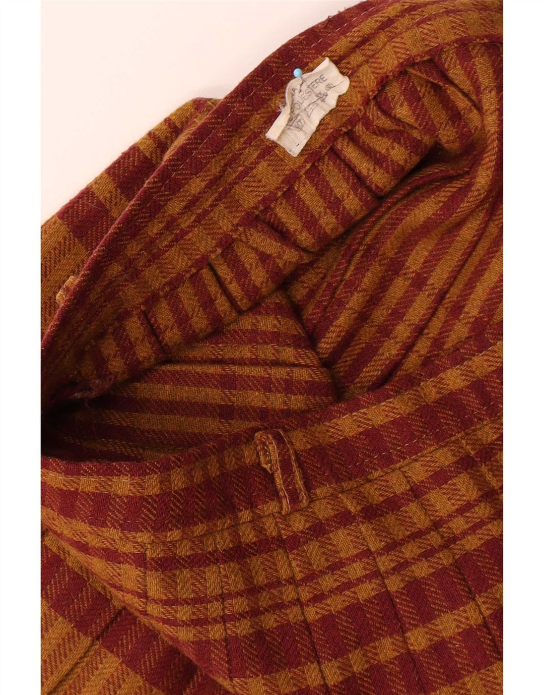 Saia plissada feminina vintage W28 lã xadrez marrom médio