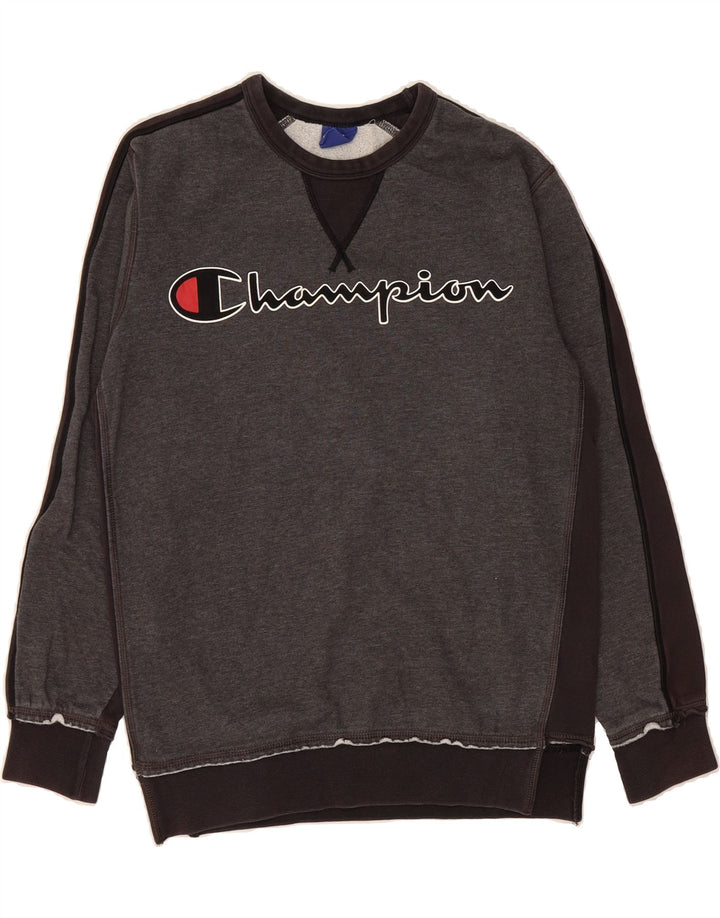 CHAMPION Mens Graphic Sweatshirt Jumper Small Grey Colourblock Vintage Champion and Second-Hand Champion from Messina Hembry 