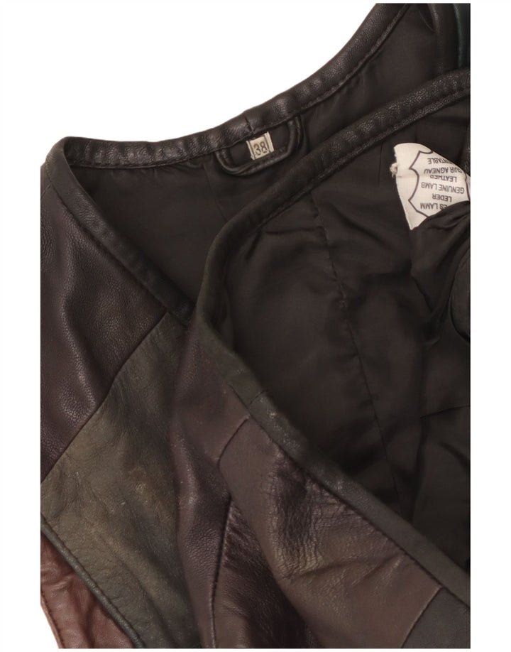 Colete de couro feminino vintage IT 38 XS preto patchwork couro