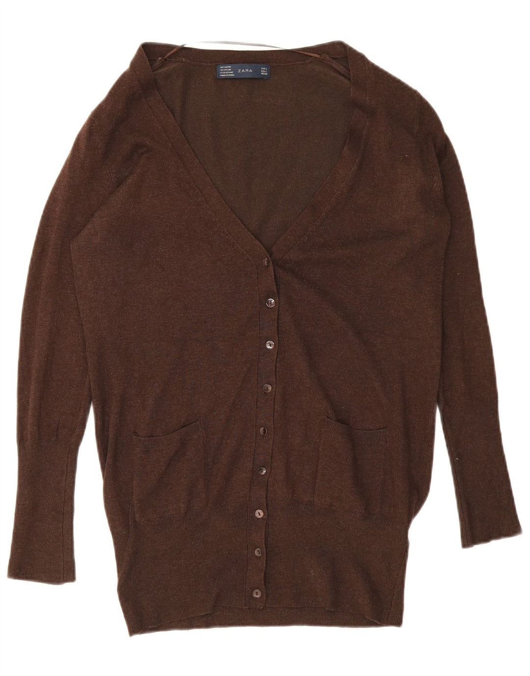 Suéter cardigã feminino Zara Reino Unido 14 grande rayon marrom
