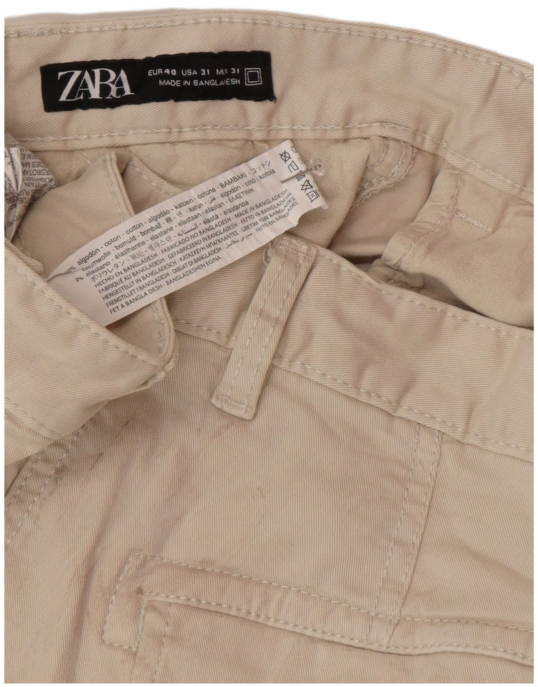 Zara Mens Cargo Shorts EU 40 Médio W31 Algodão Bege