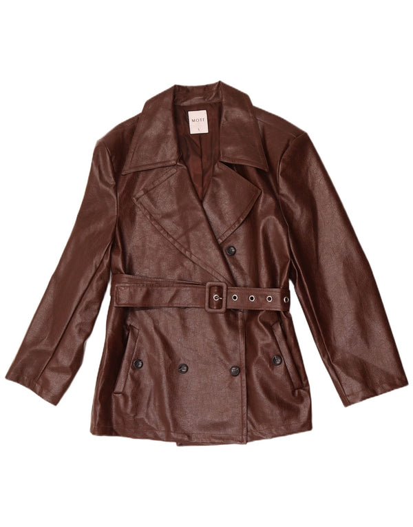 Jaqueta blazer feminina de couro sintético com peito duplo Motf Reino Unido 16 grande marrom
