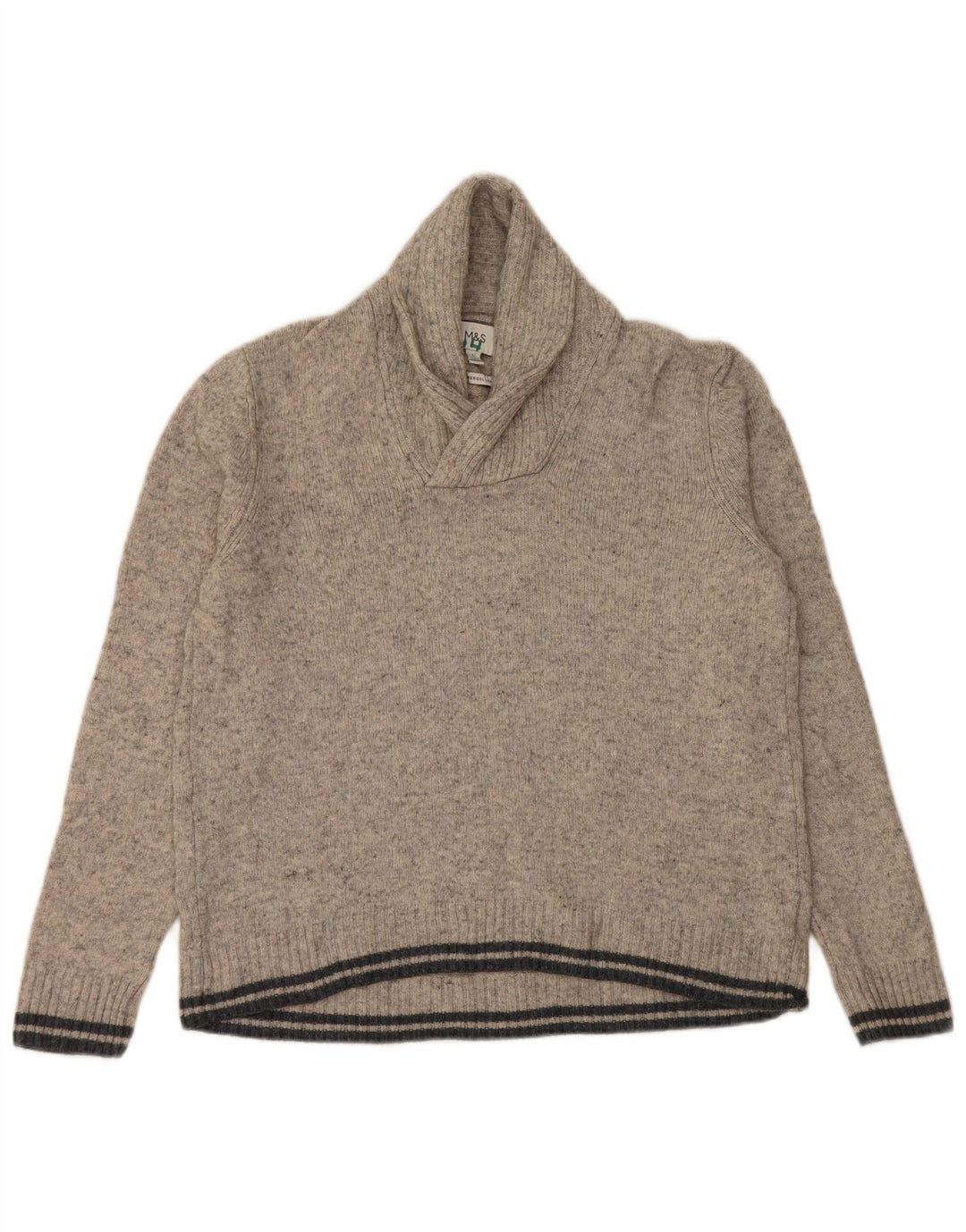 Suéter masculino Marks & Spencer com gola xale e lã manchada cinza grande