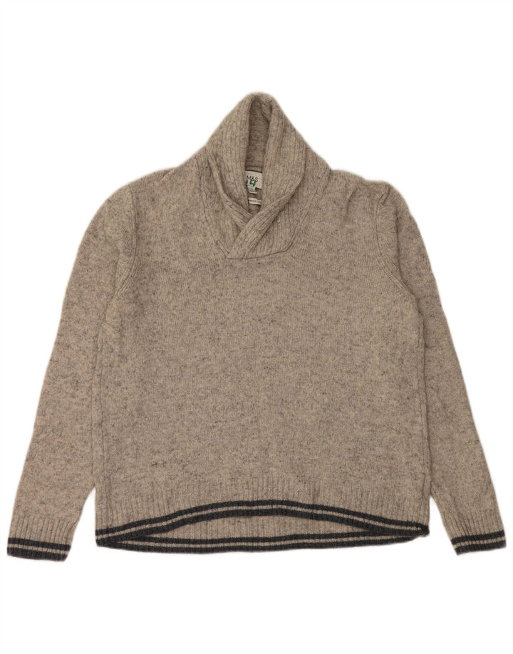 Suéter masculino Marks & Spencer com gola xale e lã manchada cinza grande