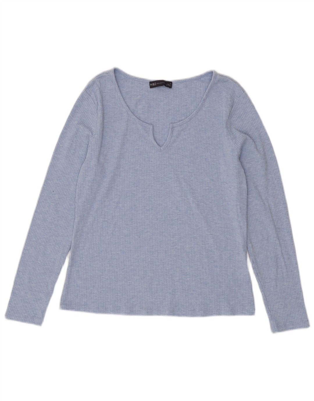 Top feminino Marks & Spencer manga comprida UK 14 poliéster azul grande