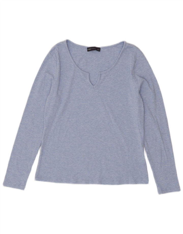 Top feminino Marks & Spencer manga comprida UK 14 poliéster azul grande