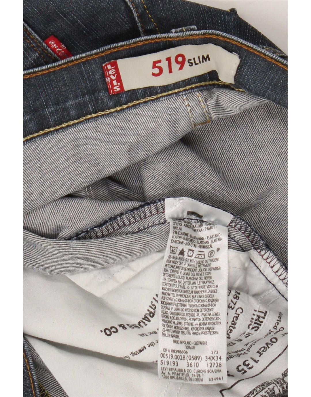 Levi's Masculino 519 Slim Jeans W34 L34 Azul Algodão