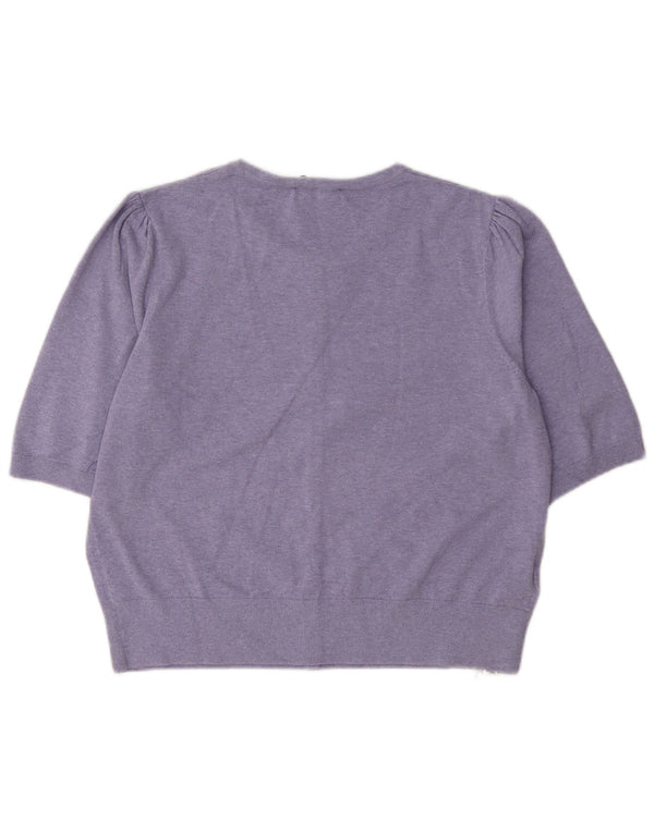 Laura Ashley Suéter Bolero feminino de manga curta Reino Unido 16 grande algodão roxo