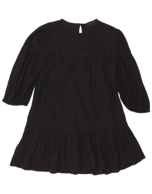 Zara Womens 3/4 Sleeve Tiered Dress UK 10 Small Black Floral Cotton