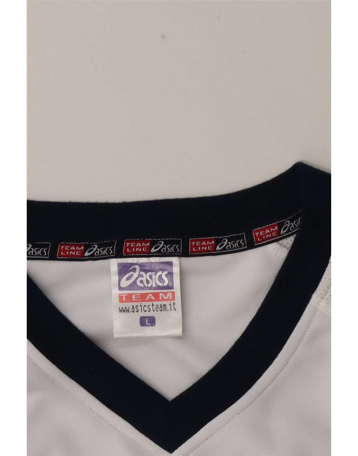 Camiseta gráfica masculina Asics Top grande branco colorblock poliéster