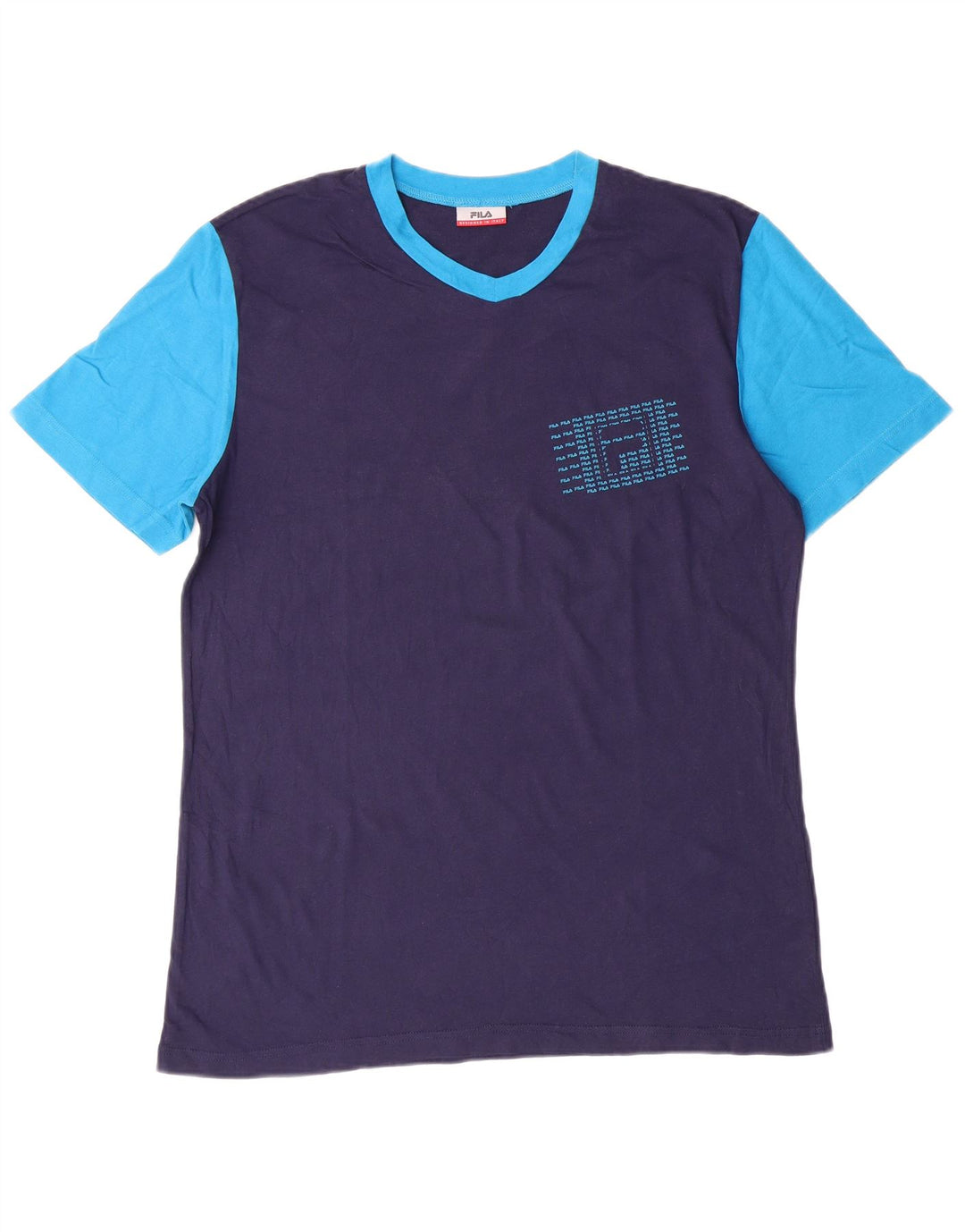 FILA Mens Graphic T-Shirt Top Medium Navy Blue Colourblock Cotton