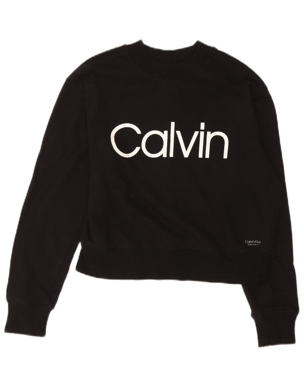 Moletom feminino Calvin Klein Crop Graphic Jumper UK 12 Médio Preto