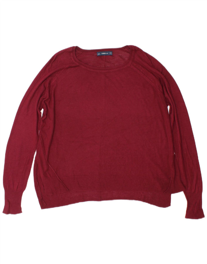 Zara Suéter feminino oversized com gola canoa Reino Unido 14 Médio Borgonha