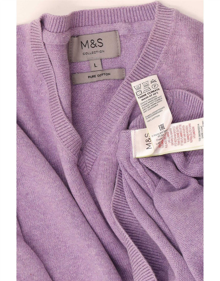 Suéter masculino Marks & Spencer com decote em V grande algodão roxo