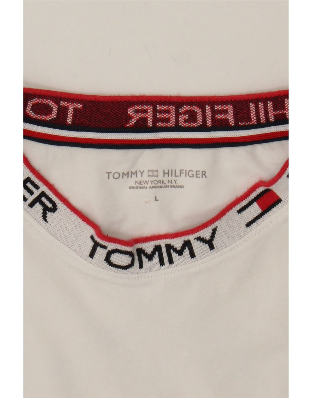 TOMMY HILFIGER Mens T-Shirt Top Large White Cotton Vintage Tommy Hilfiger and Second-Hand Tommy Hilfiger from Messina Hembry 