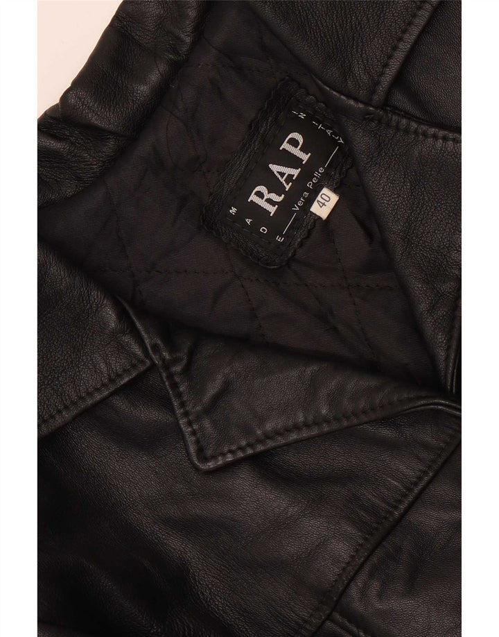 Jaqueta blazer feminina vintage de couro com 4 botões IT 40 couro preto pequeno