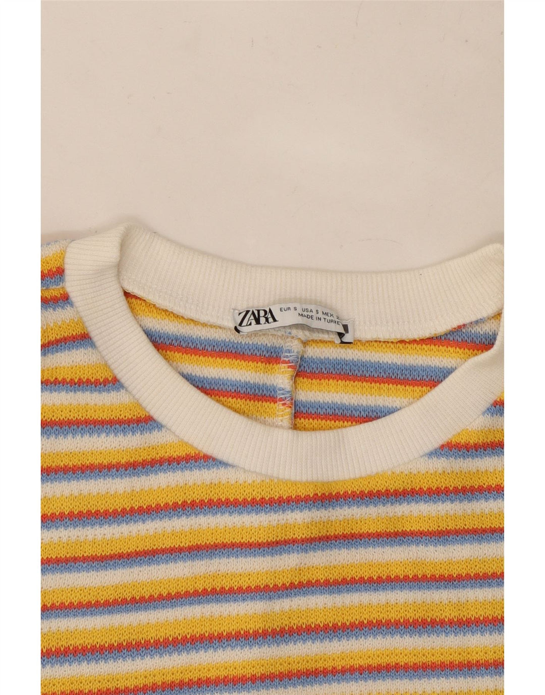 Top feminino de malha ZARA Reino Unido 8 listrado amarelo pequeno
