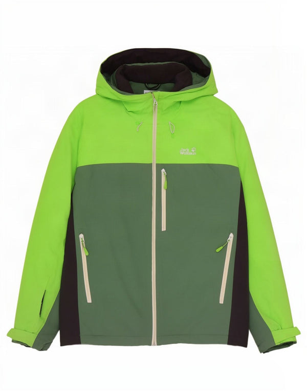 Jaqueta corta-vento masculina Jack Wolfskin com capuz UK 48 2XL verde colorblock