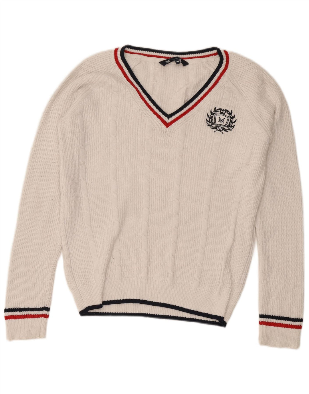 Crew Clothing Suéter masculino com decote em V, algodão branco médio