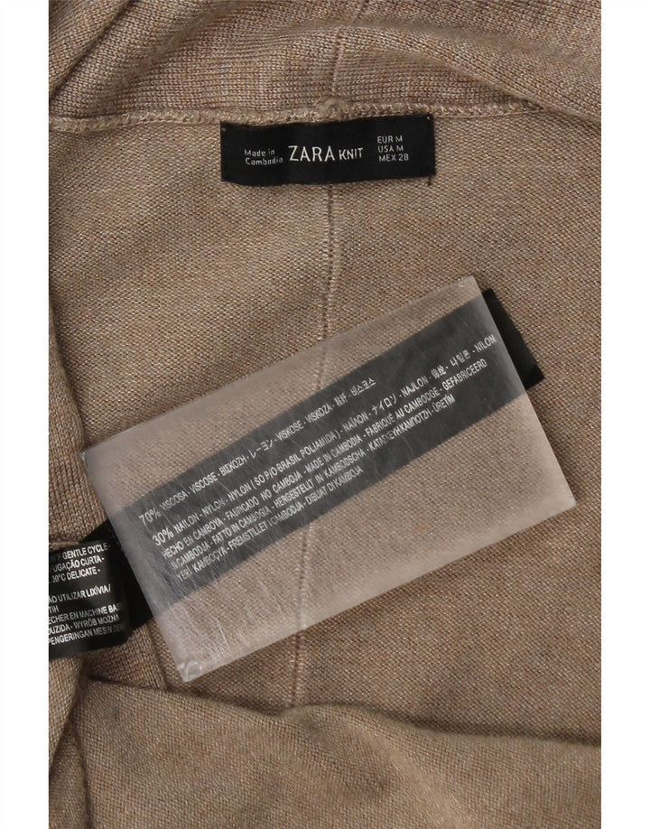 Suéter cardigã aberto com palangre feminino Zara Reino Unido 12 viscose bege médio
