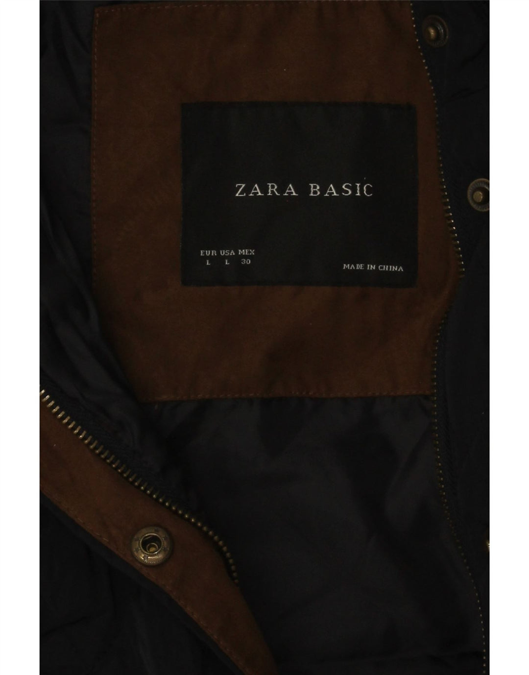 Colete acolchoado feminino Zara UK 14 grande poliéster colorblock azul marinho