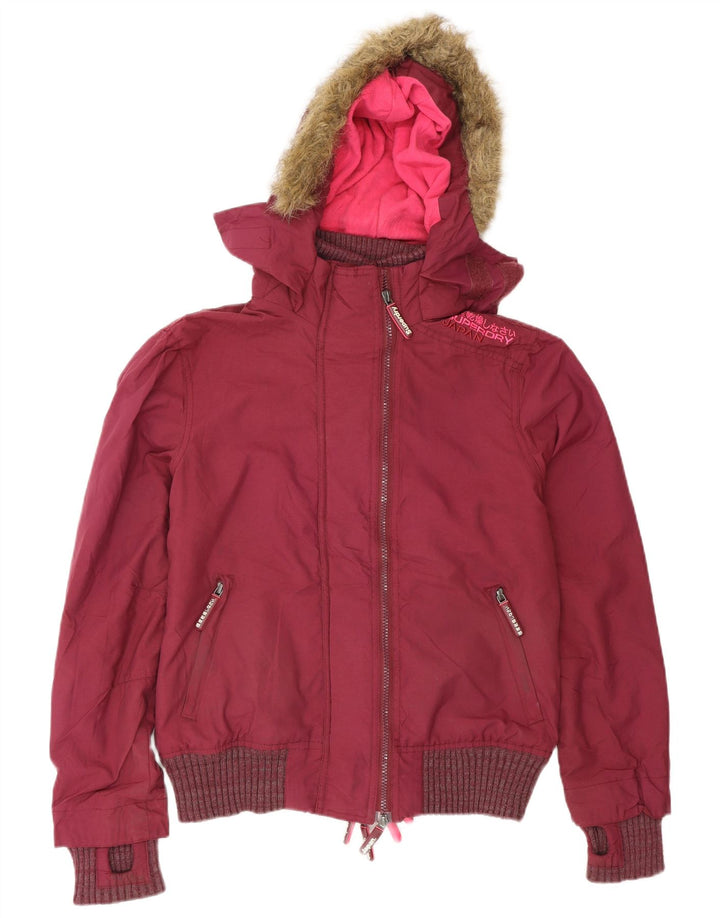 Jaqueta bomber com capuz feminina Superdry UK 14 poliéster médio Borgonha