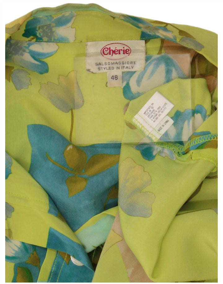 CHERIE Blusa feminina transparente de manga curta IT 48 XL verde floral