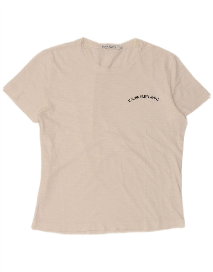 Camiseta Calvin Klein Jeans Mulher Top UK 14 Médio Branco