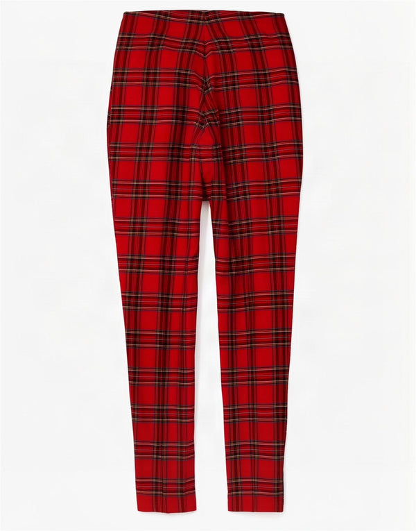 Zara Leggings Femininas UK 8 Pequenas Viscose Red Check