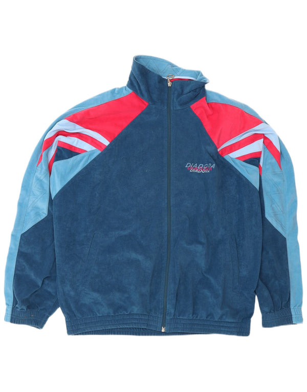 Diadora Mens Velour Tracksuit Top Jacket UK 44 XL Azul Colourblock
