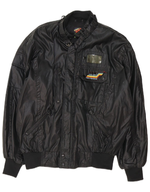Jaqueta masculina vintage bomber solta ajuste racer Reino Unido 40 grande nylon preto