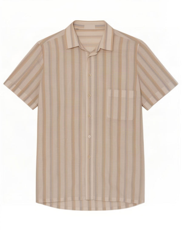 Camisa masculina vintage de manga curta tamanho 38 15 listrada branca média