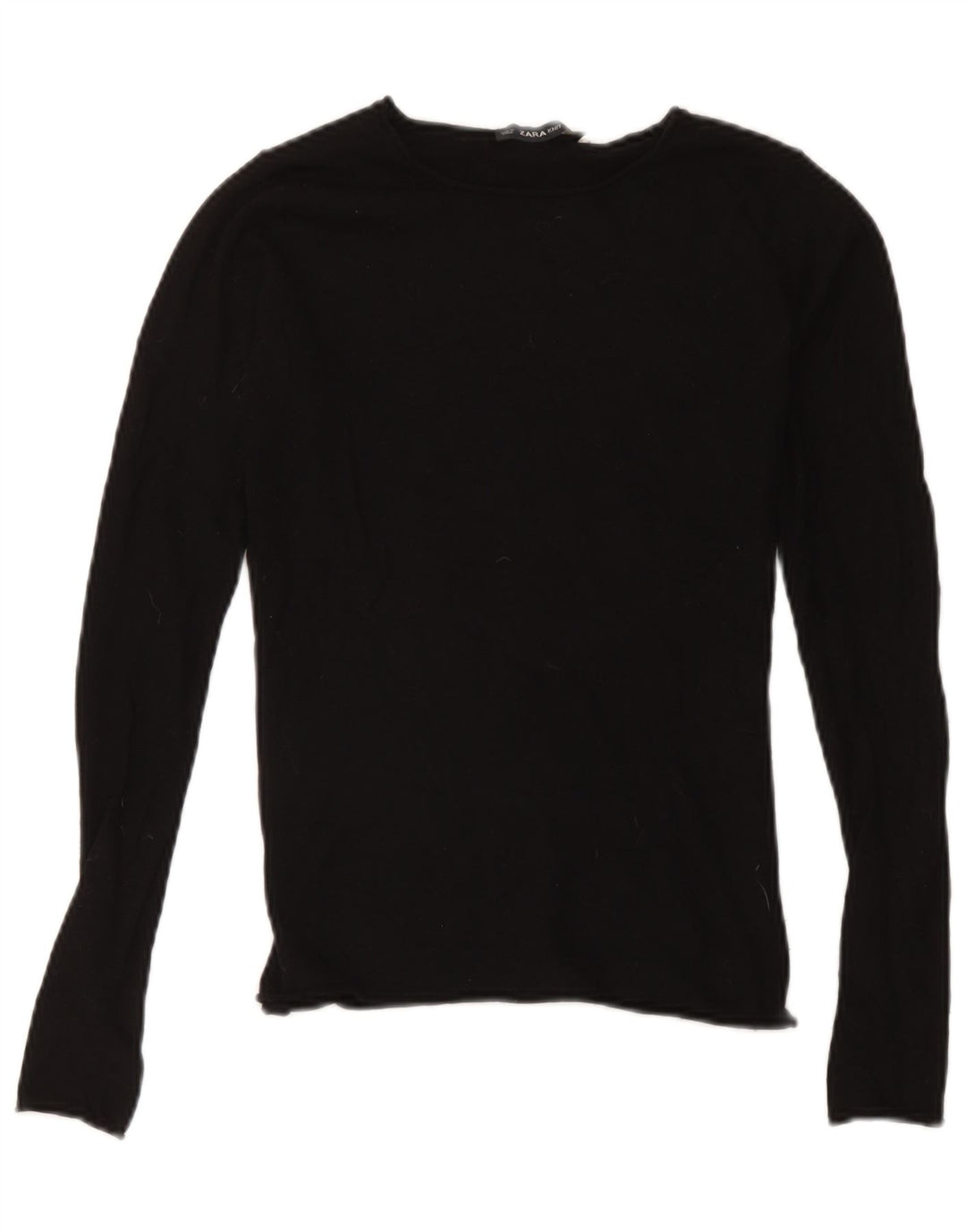 Top feminino Zara manga comprida UK 10 pequeno modal preto