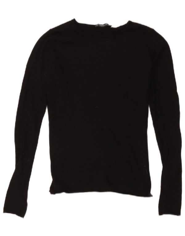 Top feminino Zara manga comprida UK 10 pequeno modal preto