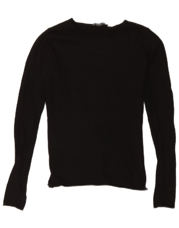 Top feminino Zara manga comprida UK 10 pequeno modal preto