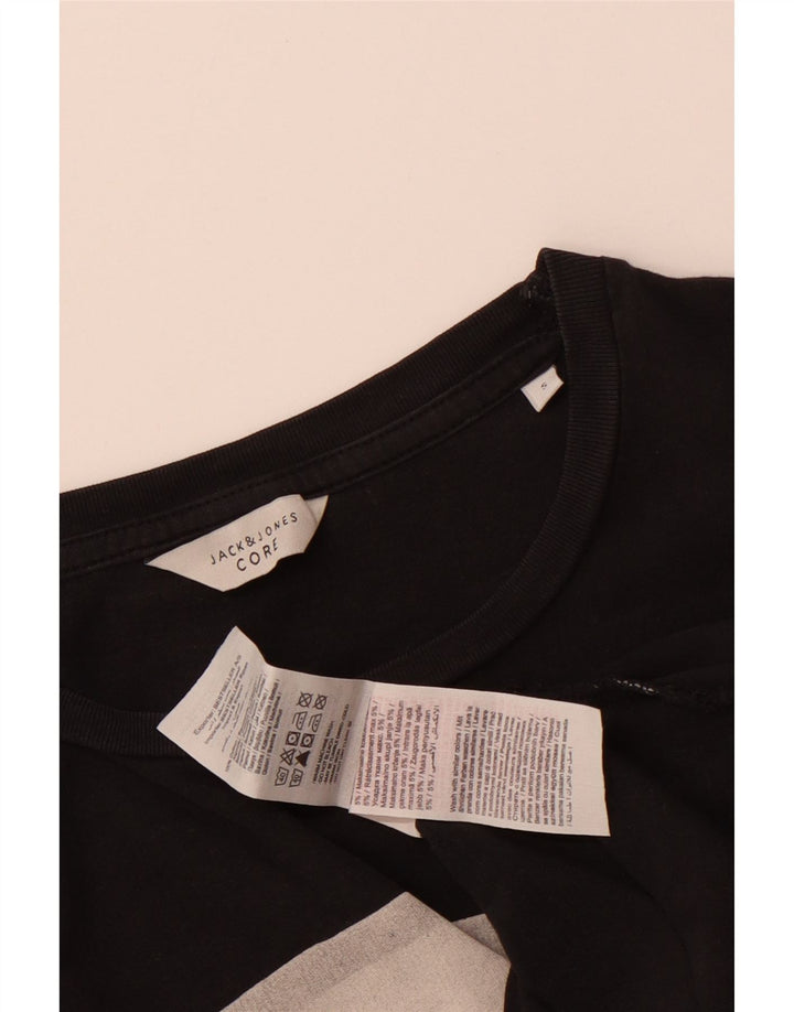 Camiseta gráfica masculina Jack & Jones, top pequeno de algodão preto