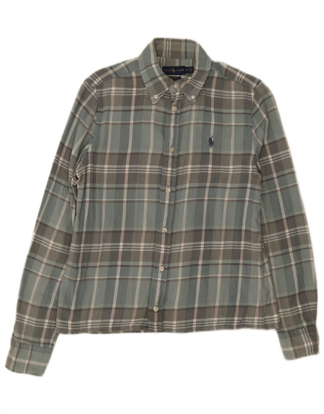 Camisa masculina de flanela Ralph Lauren Classic Fit algodão xadrez cinza médio