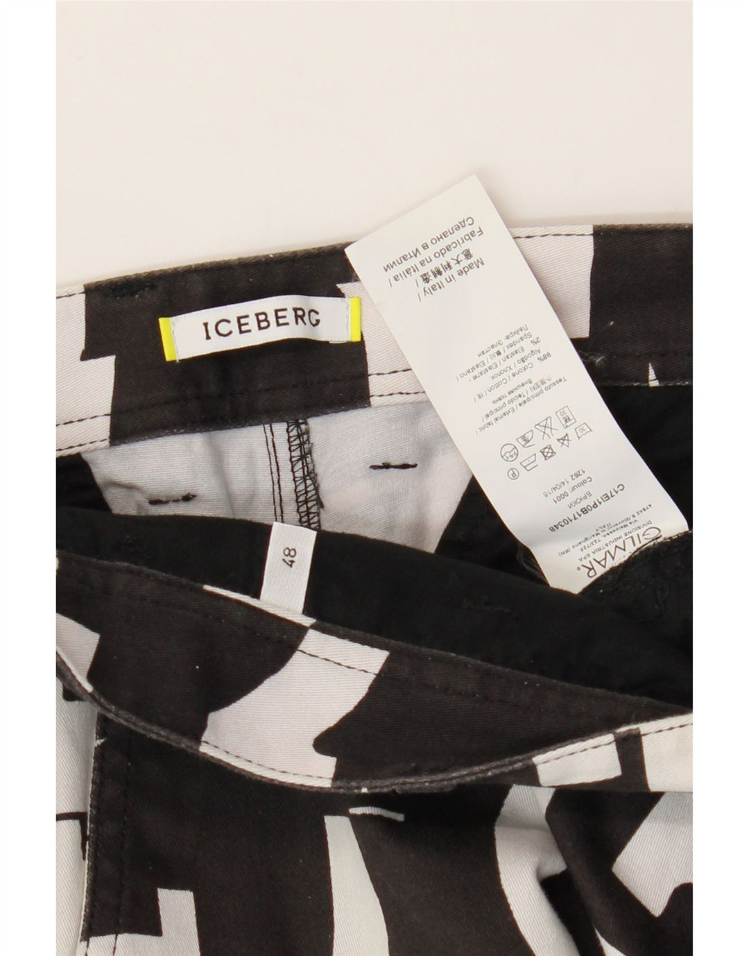 Bermuda masculina Iceberg IT 48 médio W32 algodão geométrico preto