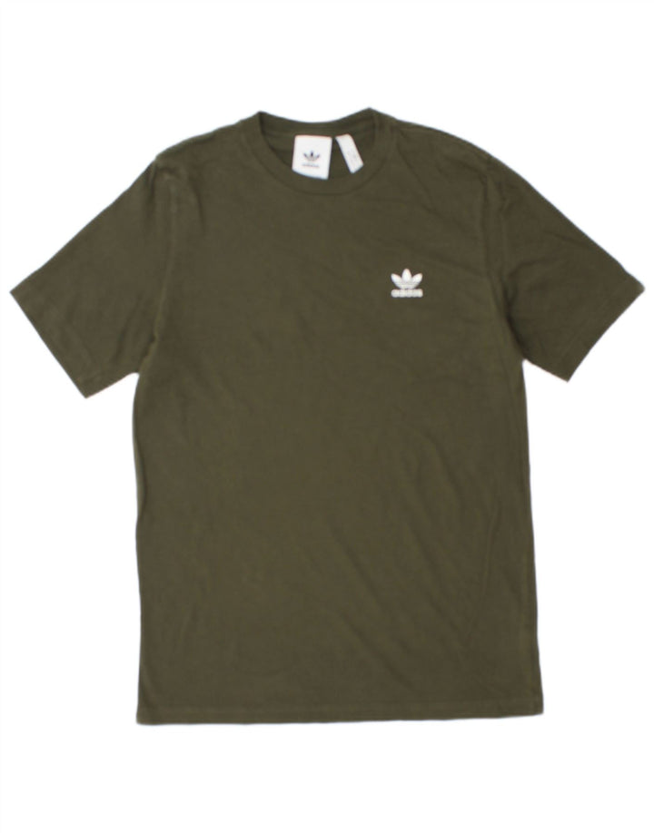 ADIDAS Mens T-Shirt Top Pequeno Algodão Cáqui